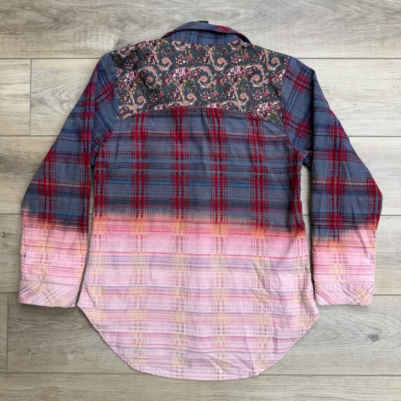 Aratta Silent Journey Flannel Shirt Jacket Patched Boho Grunge Ombre Bohemian - Picture 8 of 14